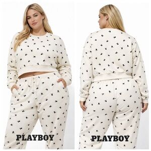 PAC SUN x PLAYBOY Signature Crop Crew Neck Sweatshirt & Sweatpants Jogger Set L